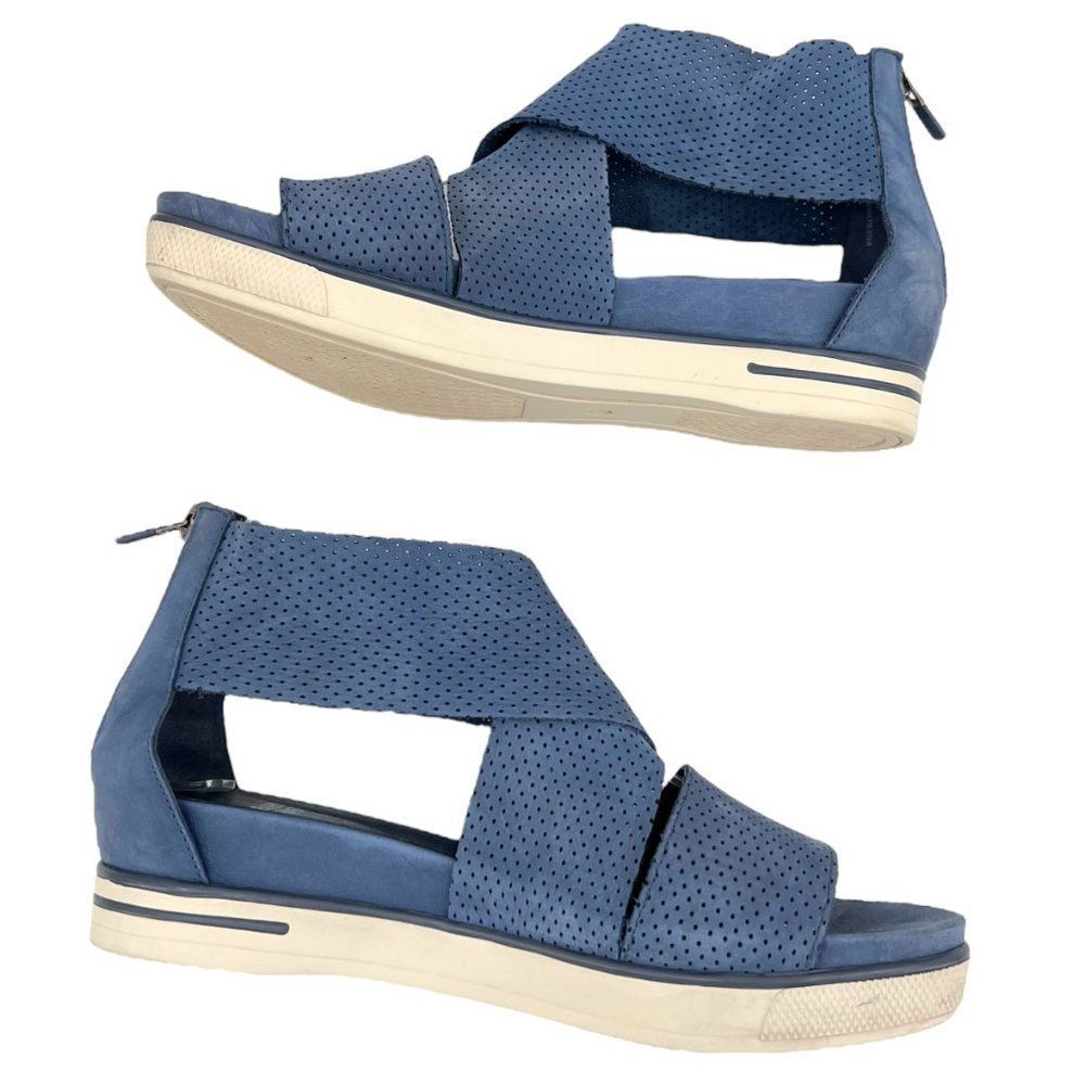 Eileen Fisher Blue Perforated Wedge Sandals - Picture 7 of 10